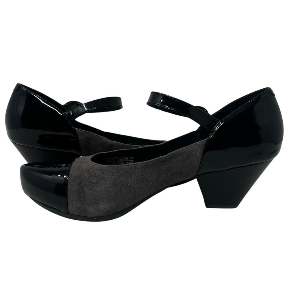 Dansko Black Patent and Gray Suede Mary Jane Wedges - Picture 3 of 9